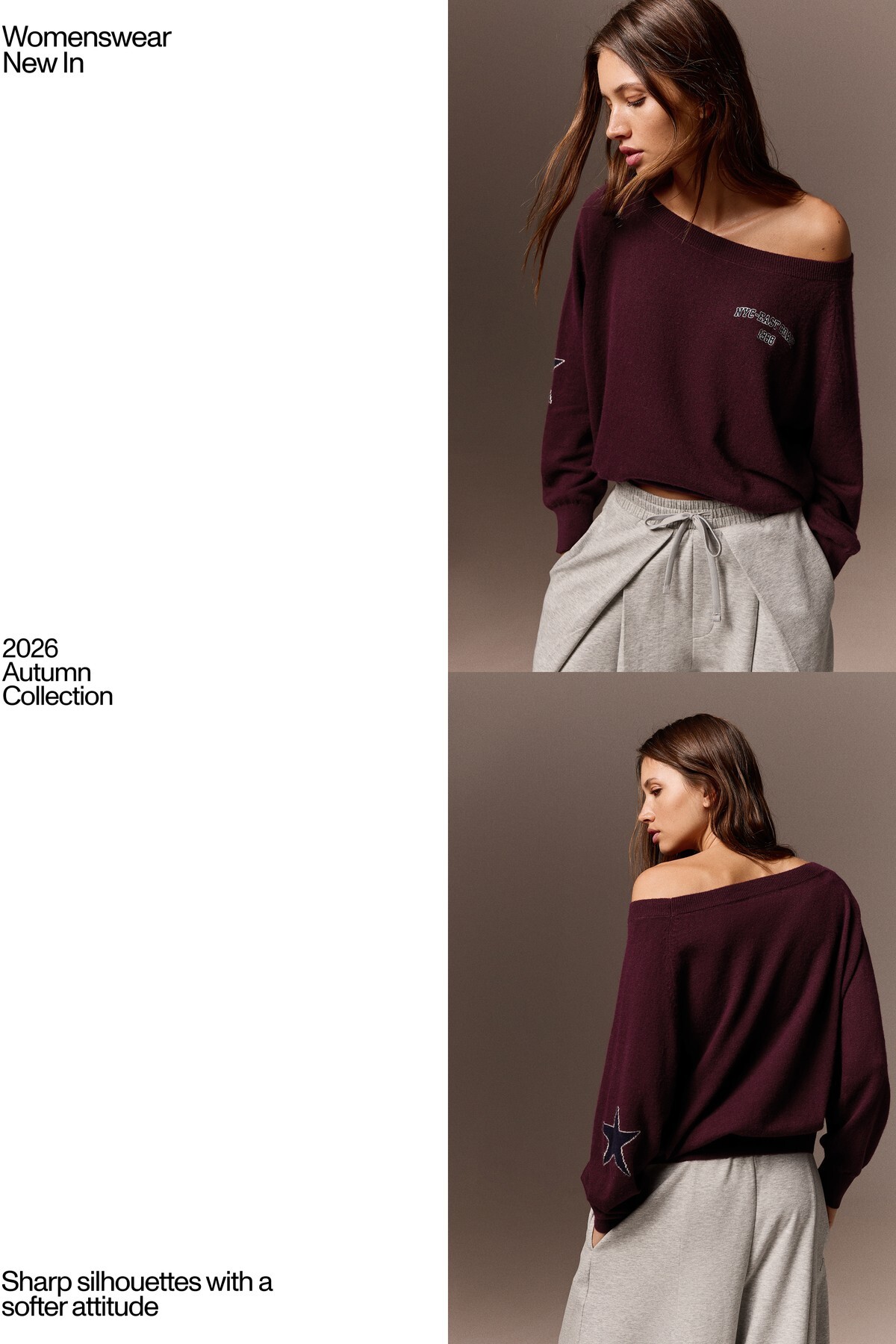 Bershka Grafik desenli geniş yaka kazak görsel 6
