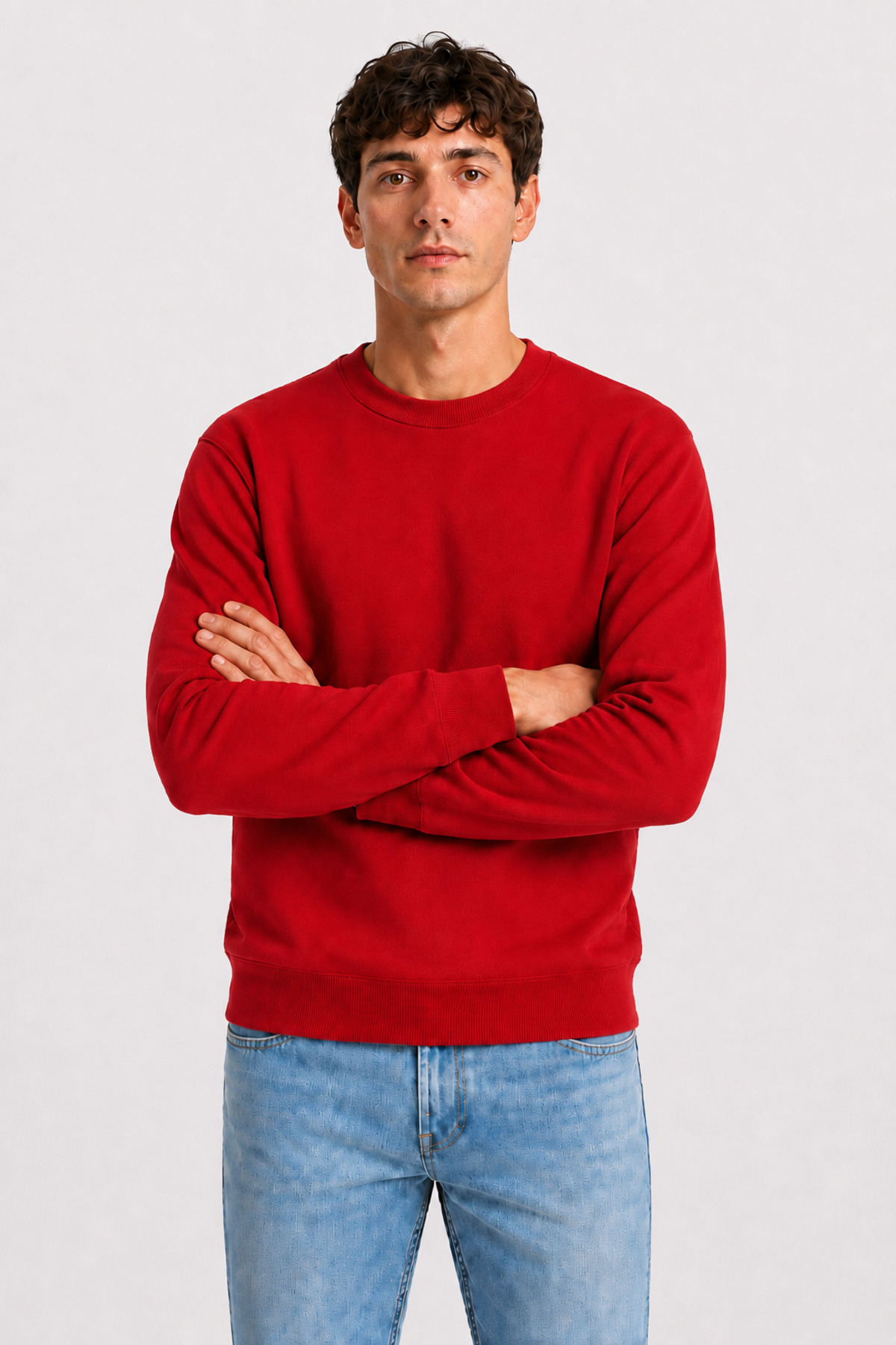 Unisex Kırmızı Bisiklet Yaka Uzun Kollu Basic Sweatshirt Kırmızı · Fotoğraf 7