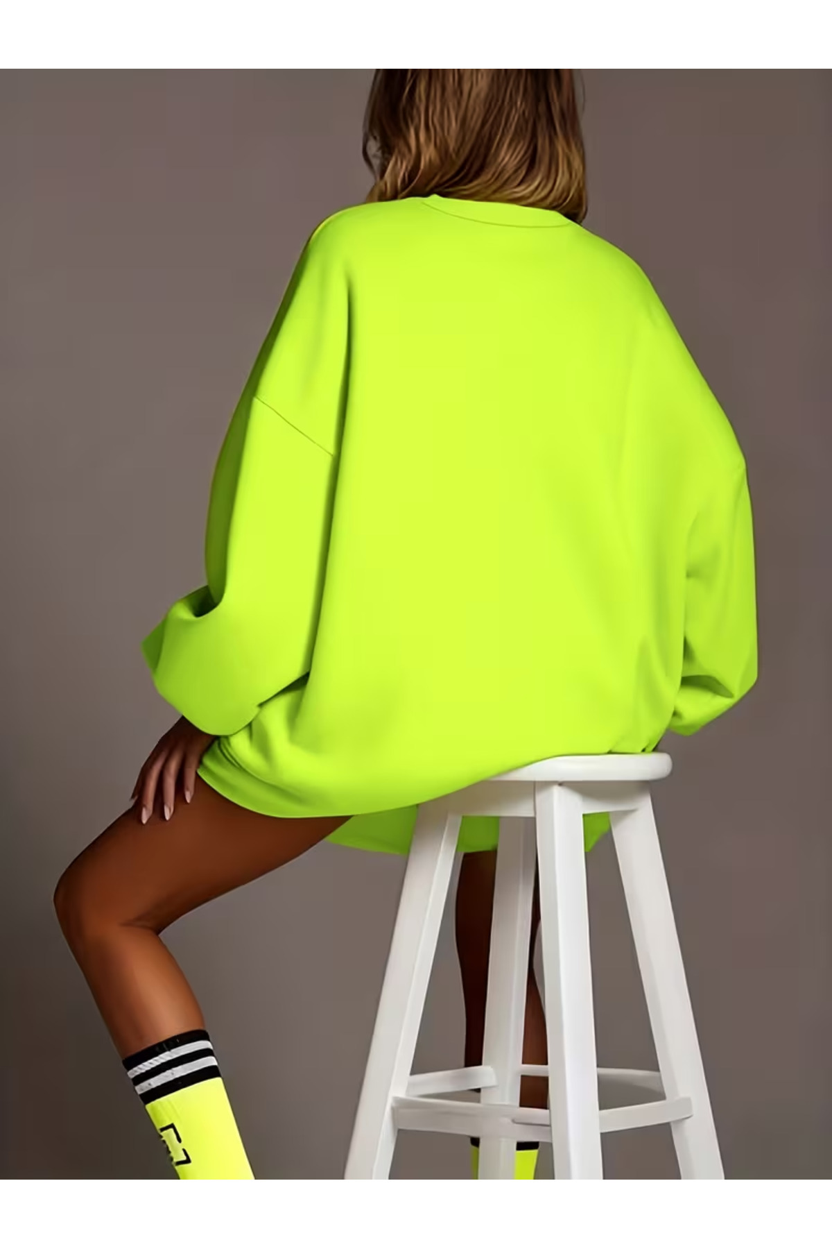 Machetta Kadın Neon Sarı Mini Sweat Elbise görsel 3