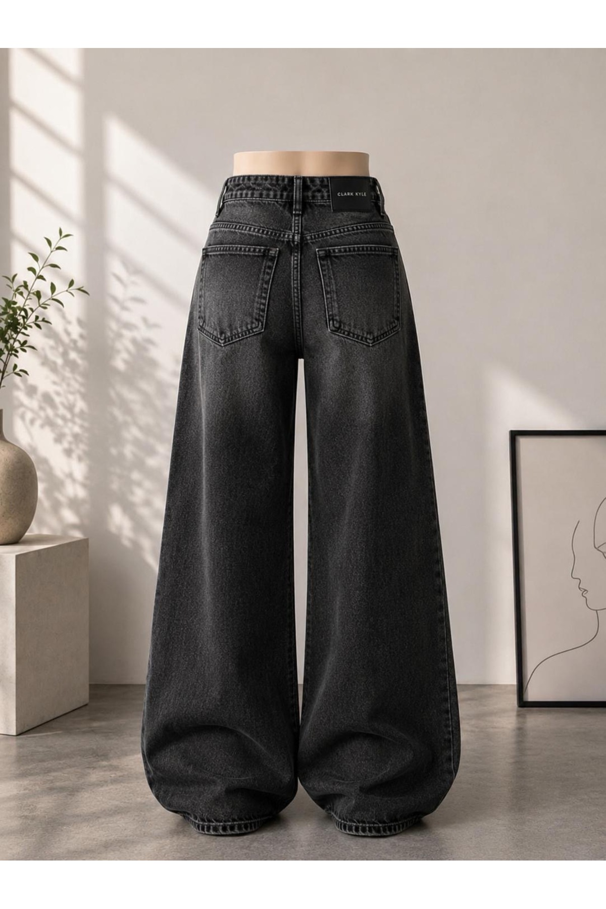 CLARK KYLE Kadın füme renk baggy 9w_17 yüksek bel %100 koton denim pantolon görsel 2