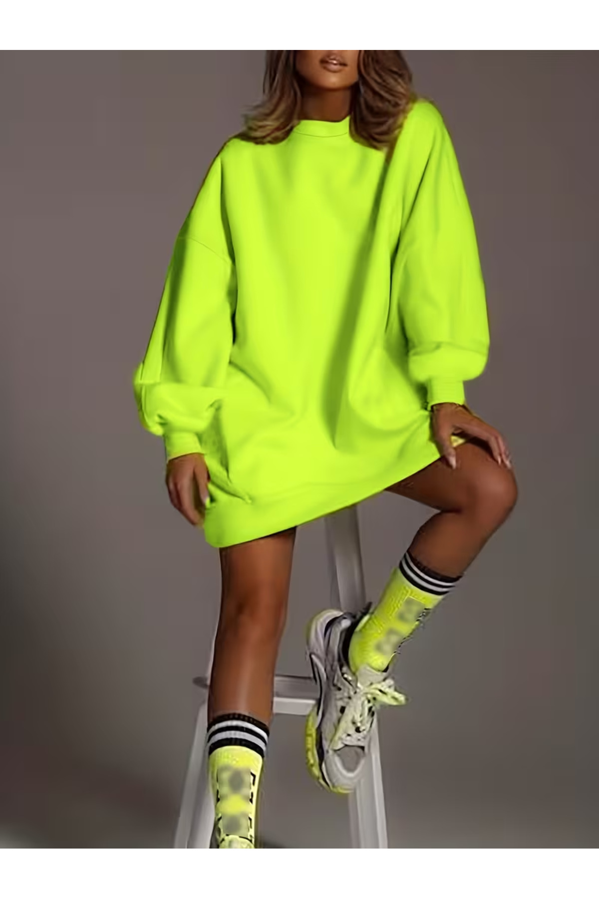 Machetta Kadın Neon Sarı Mini Sweat Elbise