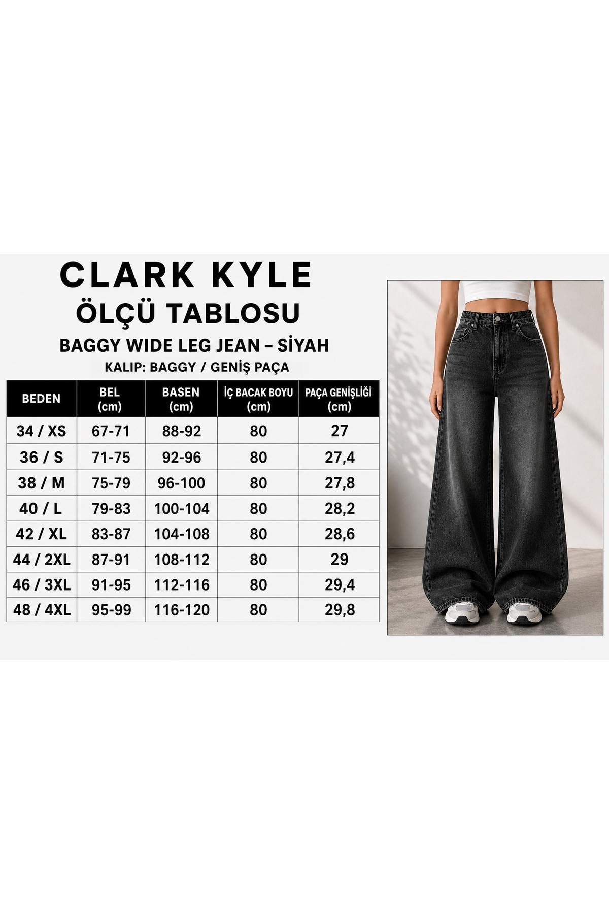 CLARK KYLE Kadın füme renk baggy 9w_17 yüksek bel %100 koton denim pantolon görsel 3