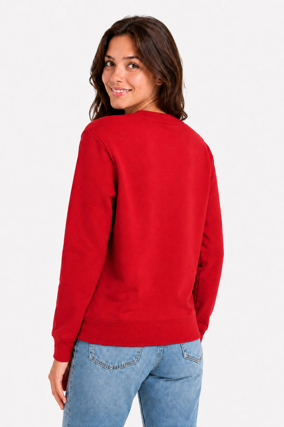 Unisex Kırmızı Bisiklet Yaka Uzun Kollu Basic Sweatshirt Kırmızı
