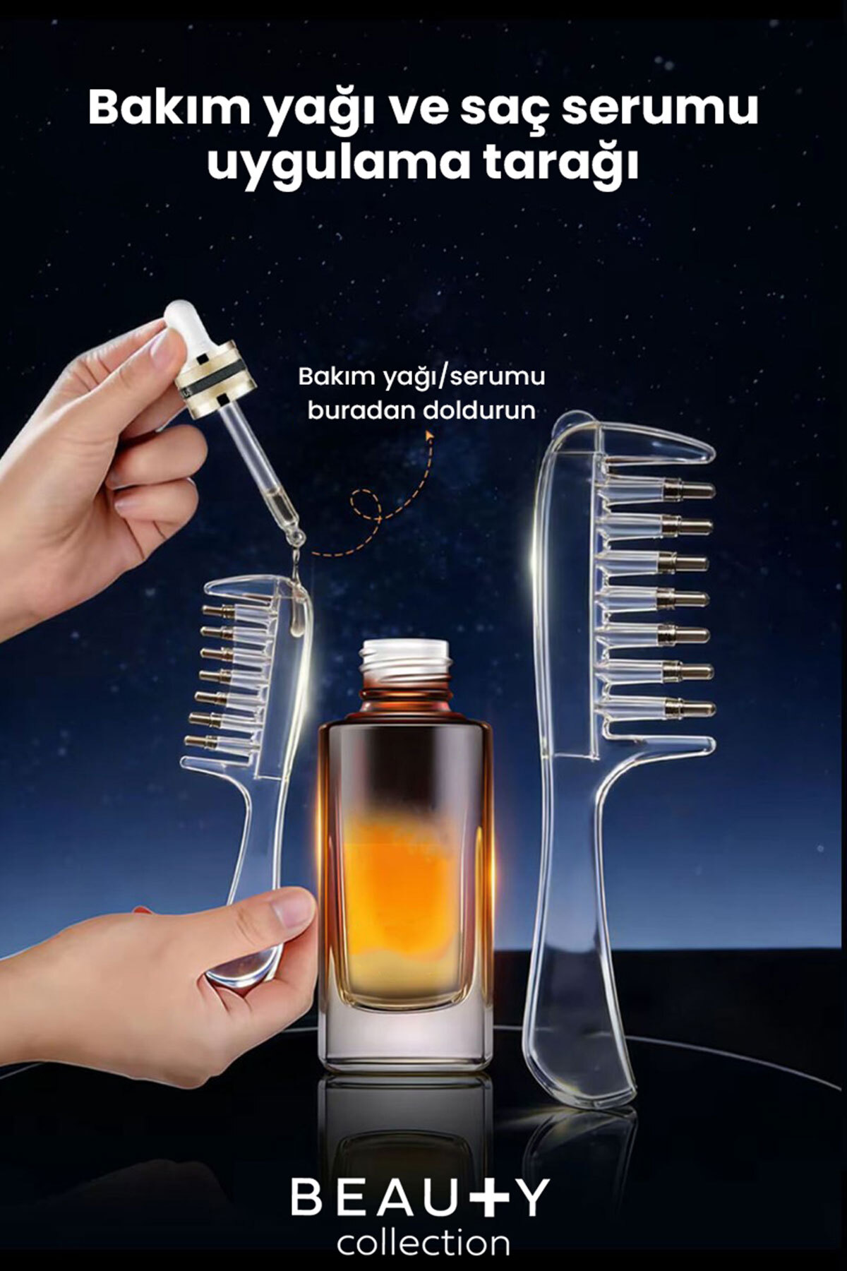 Beauty Collection Serumia Metal Uçlu Hazneli Saç Dibi Serum ve Bakım Yağı Uygulama Tarağı — صورتی TRK