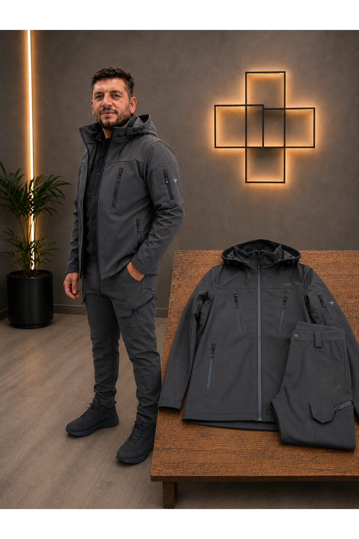 Genel Markalar Şu rüzgar geçirmez içi polarlı softjhel kışlık takım pantolon+mont görsel 2