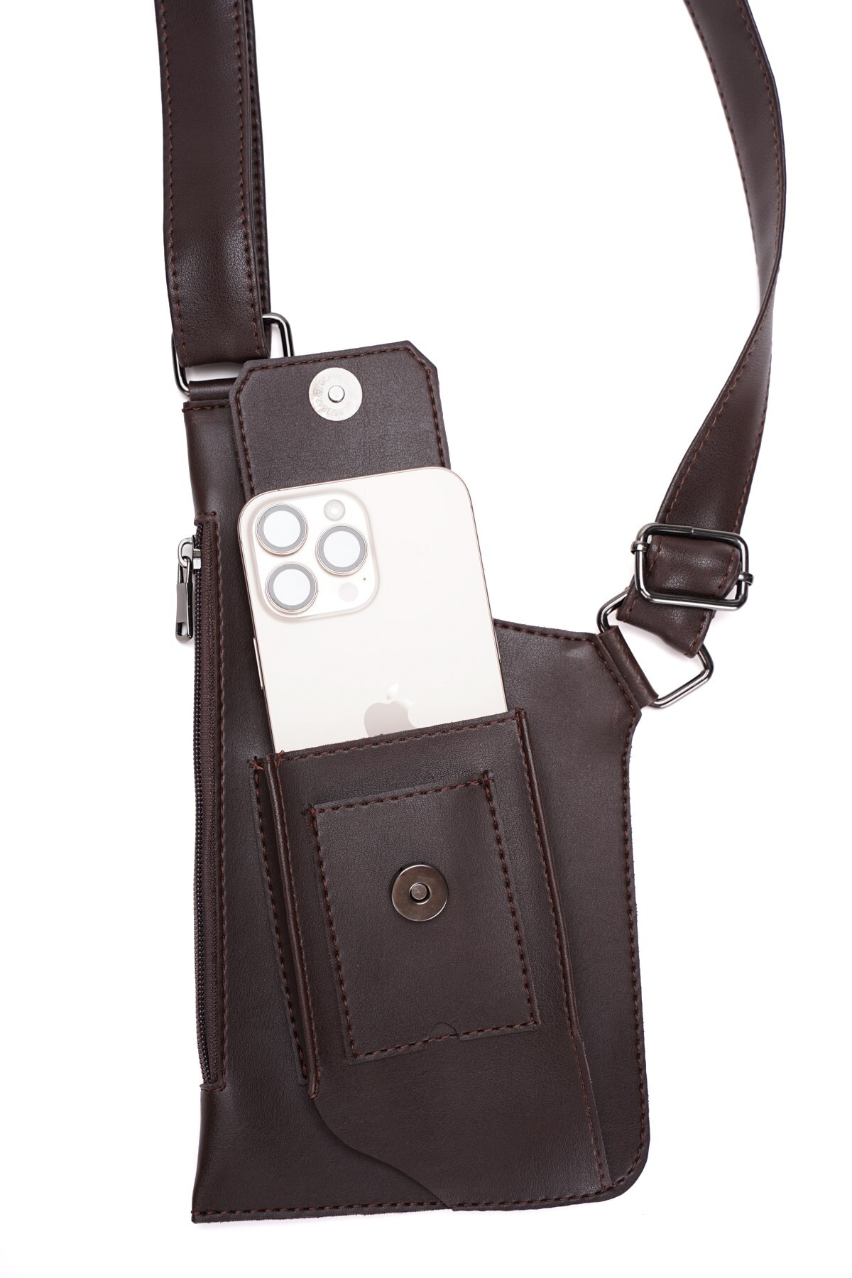 Newish Polo Erkek Siyah Vegan Deri Çapraz Askılı Çok Cepli Harness Göğüs Çantası görsel 5