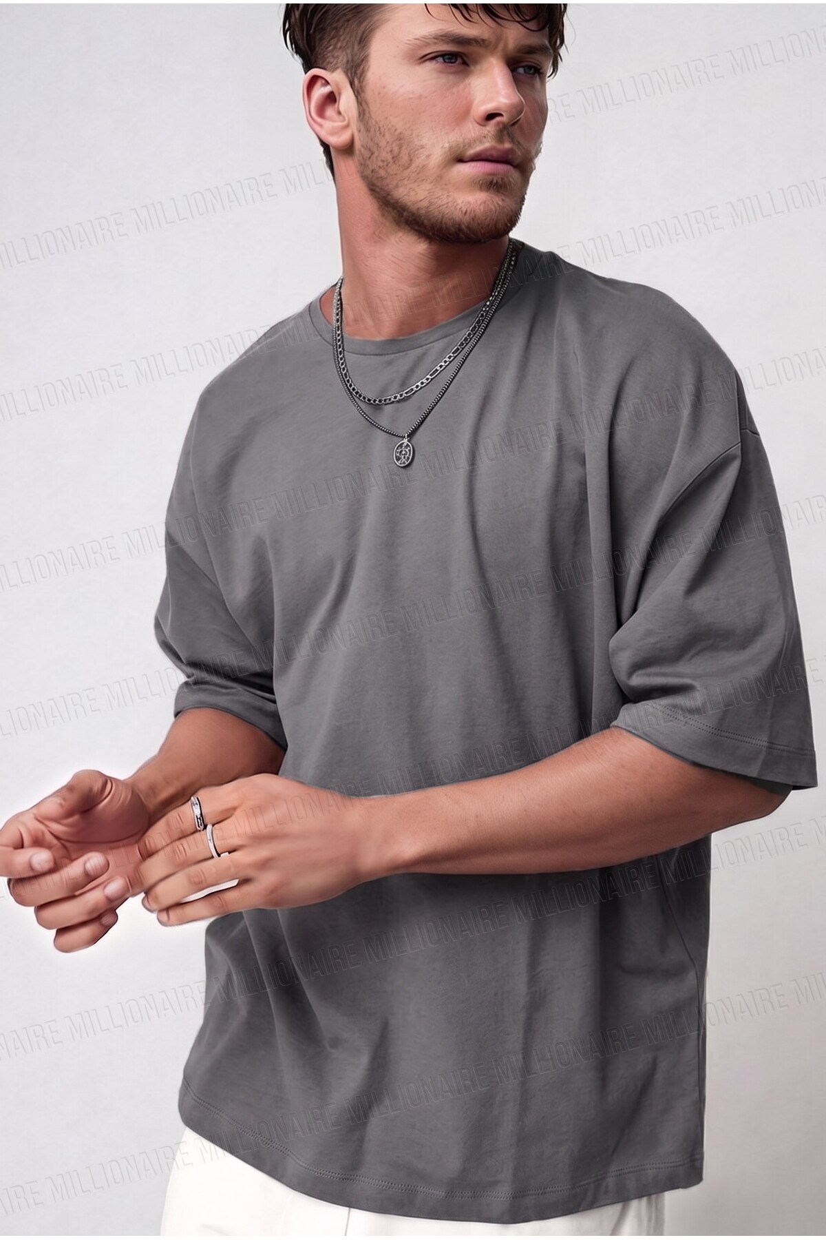 Teenage Millionaire Erkek Gri Black Jack Oversize Fit Bol Geniş Kalıp Salaş Kesim T-shirt görsel 3
