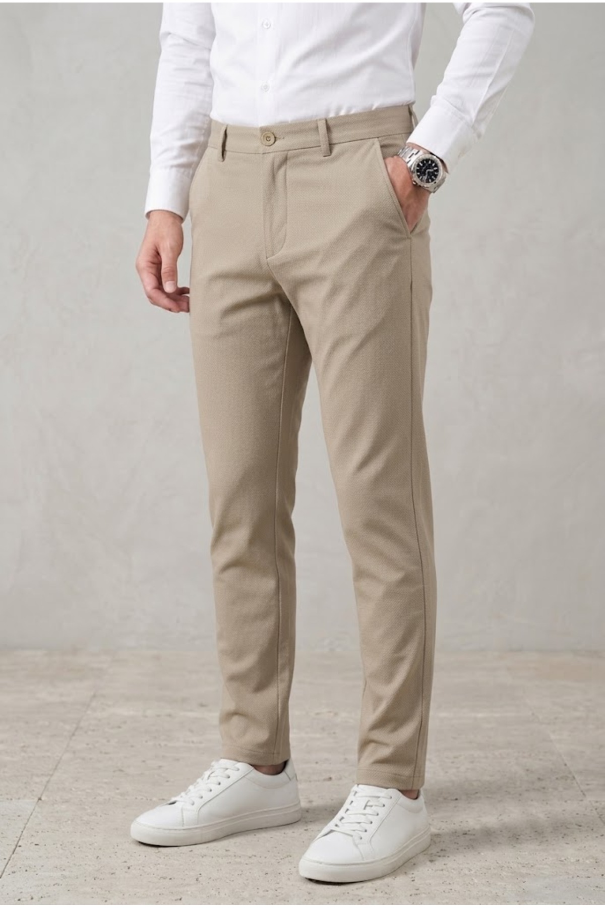 Erkek Slim Fit Likralı Casual Kumaş Pantolon — بژ GMN-CASUAL