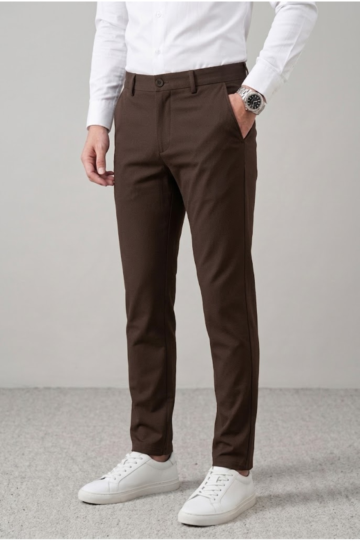 Erkek Slim Fit Likralı Casual Kumaş Pantolon — قهوه‌ای GMN-CASUAL