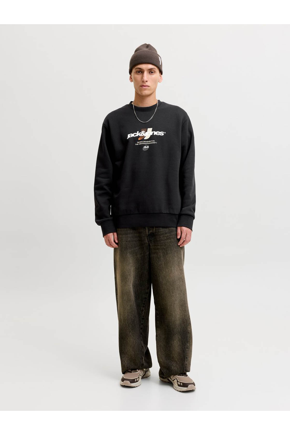 سویشرت مردانه مشکی یقه گرد برند Jcoclub کد 12300460 جک اند جونز سویشرت Jack & Jones