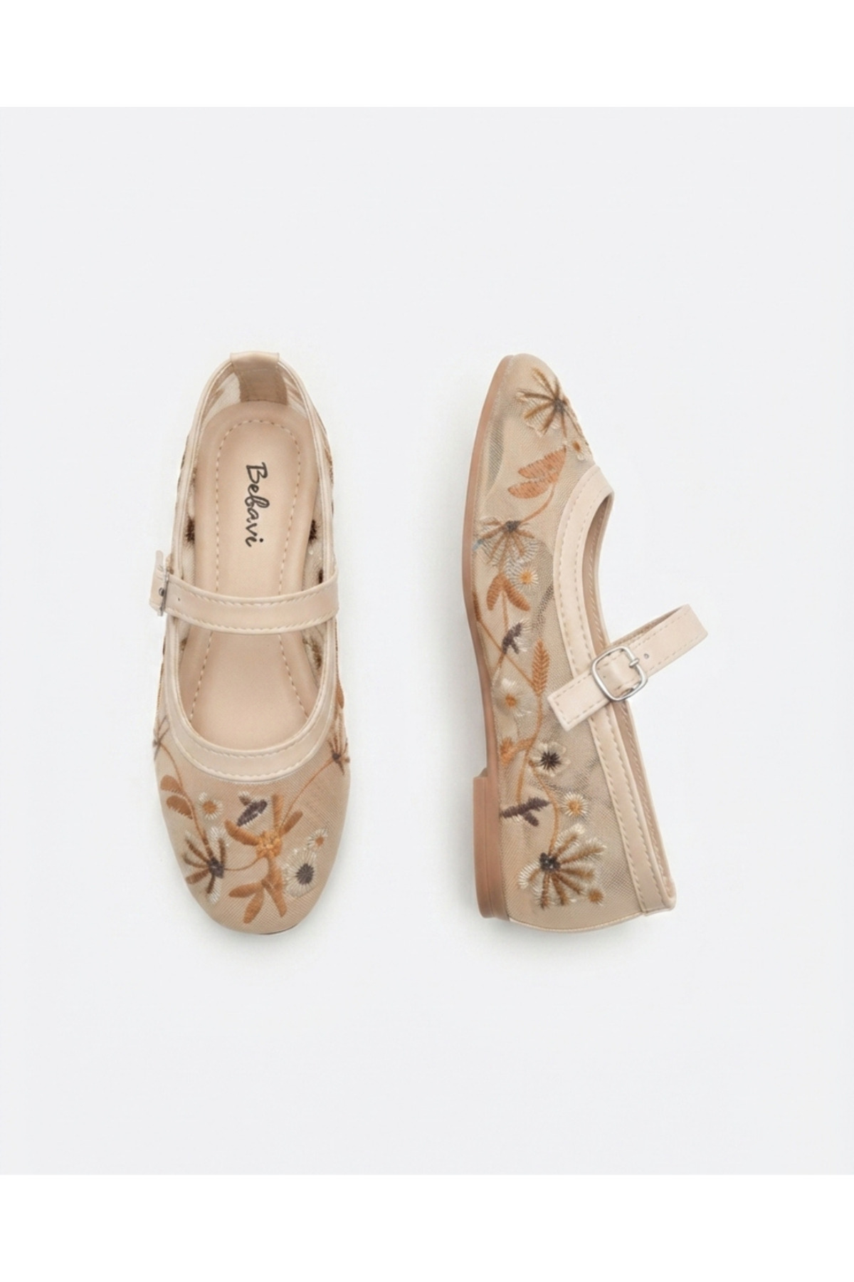 Enes Ayakkabıcılık Kadın Nakışlı Tül Kumaş Şık Günlük Babet Ayakkabı
