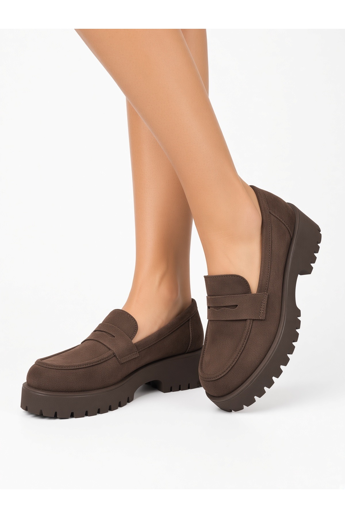 McDark Kadın Günlük Loafer Hafif Taban Süet Malzeme Casual Ayakkabı-KAHVE SÜET görsel 2