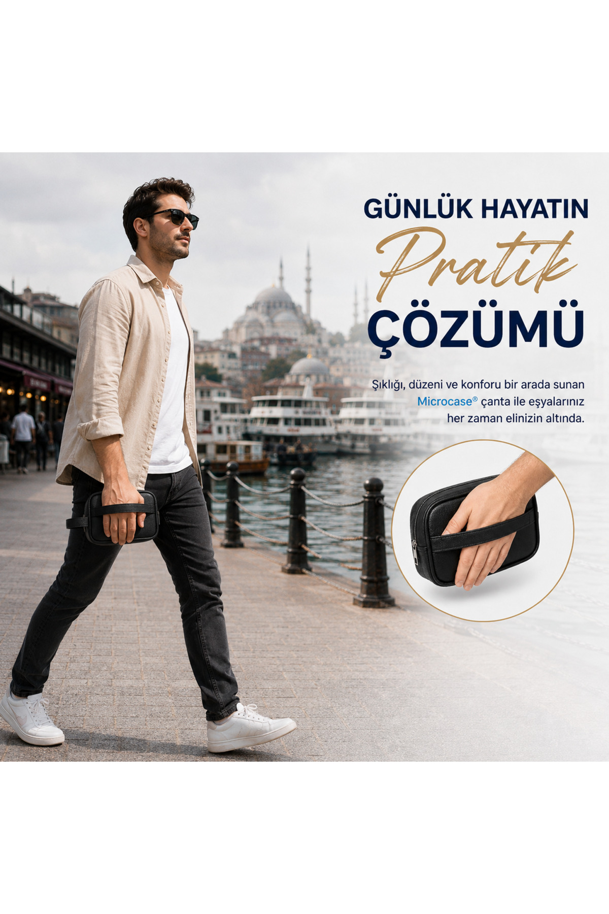 Microcase 3 Bölmeli Erkek Deri Günlük Kullanım Portföy El Çantası Siyah AL5667 görsel 8