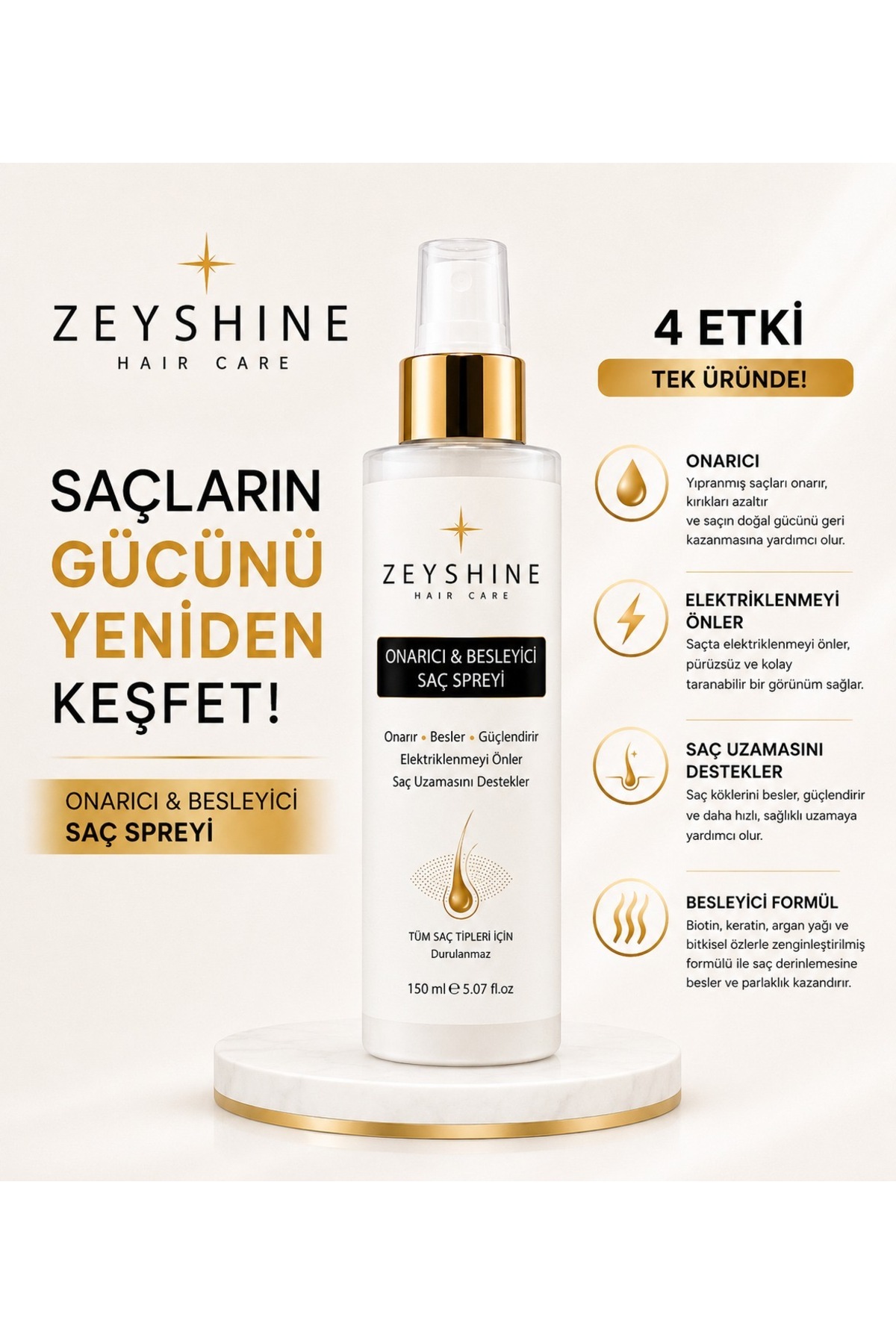 ZEYSHINE Onarıcı ve Besleyici Saç Spreyi 150 ml — ZEYSHİNE-SS-150