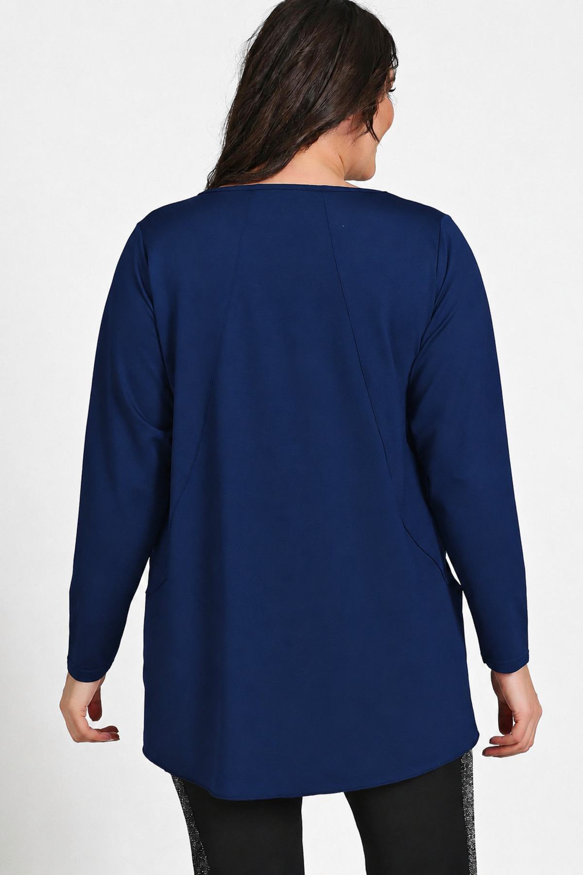 Curvy Trend Büyük Beden Cepli Parçalı Tunik Lacivert görsel 3