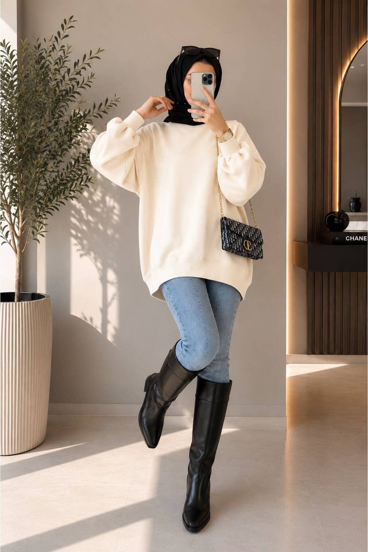 STF MODA Yarım Balıkçı Yaka Oversize Triko Kazak Ekru görsel 2