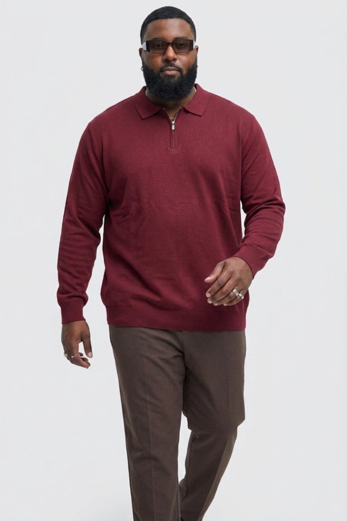 Maccali Erkek Mevsimlik Büyük Beden Bordo Triko Sweatshirt görsel 3