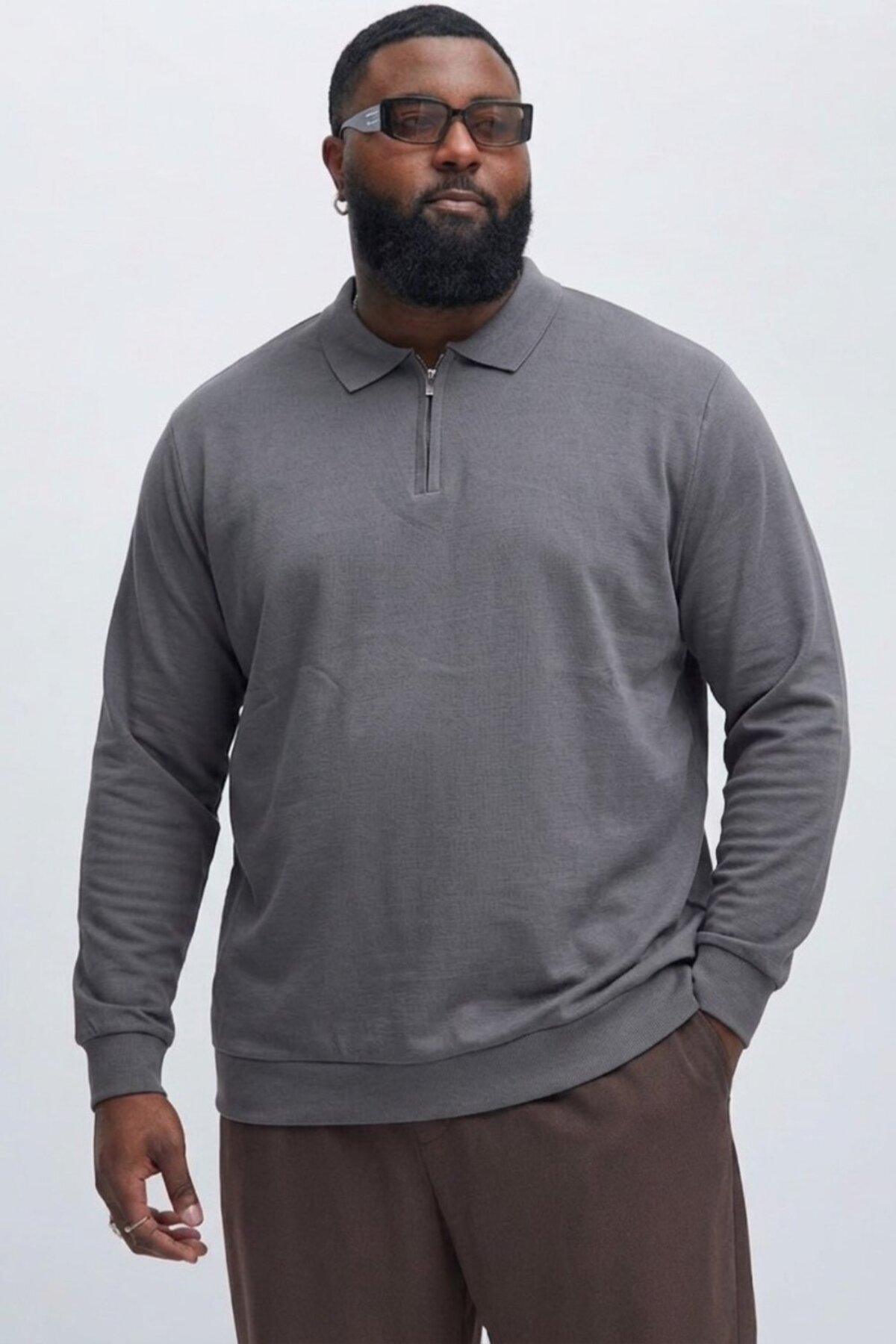 Maccali Erkek Mevsimlik Büyük Beden Füme Triko Sweatshirt