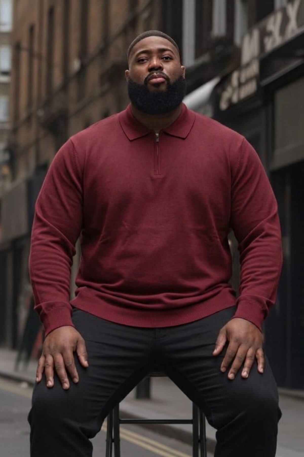 Maccali Erkek Trend Büyük Beden Bordo Triko Sweatshirt görsel 5