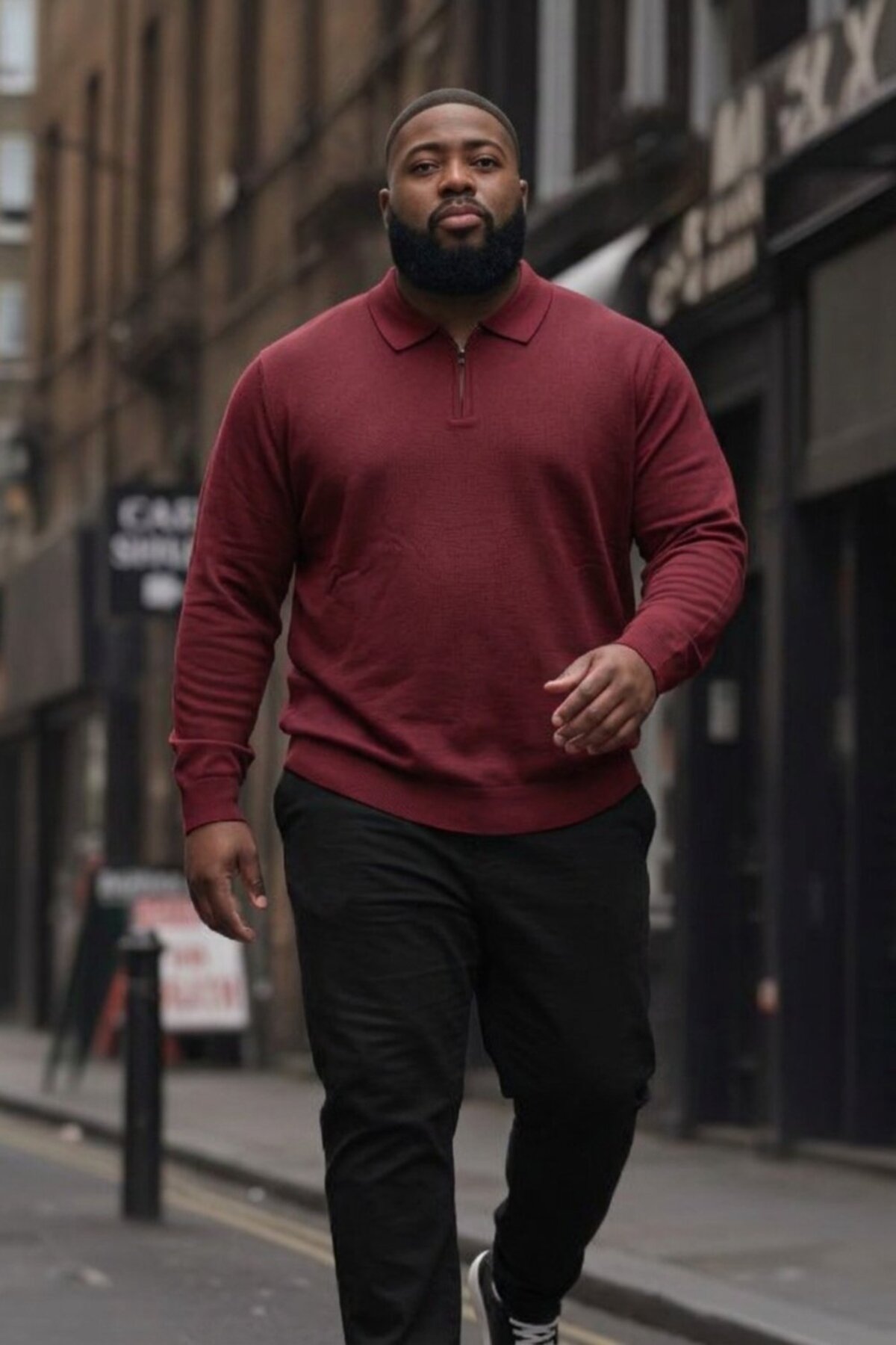 Maccali Erkek Trend Büyük Beden Bordo Triko Sweatshirt görsel 3