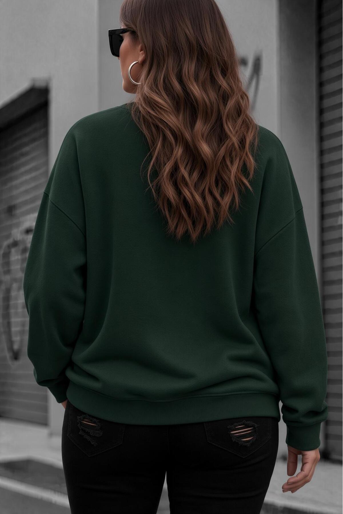 سویشرت نخی یقه گرد زنانه سایز بزرگ Uly، مناسب برای همه سنین، مناسب برای همه سنین — خاکستری ulykbbs — تصویر 3 از 4
