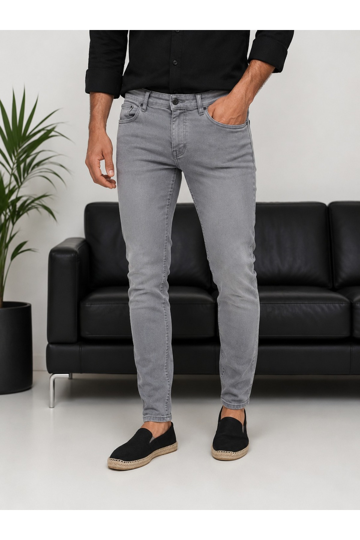urban wear URBAN ERKEK GRİ Slim Fit Likralı Pantolon - 2690
