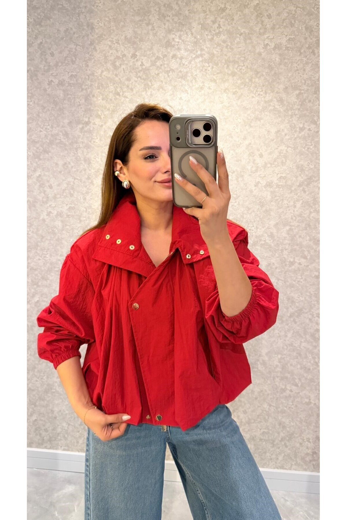 pelin yıldız butik Kırmızı Vespera Dik Yaka Tasarım Ceket görsel 4