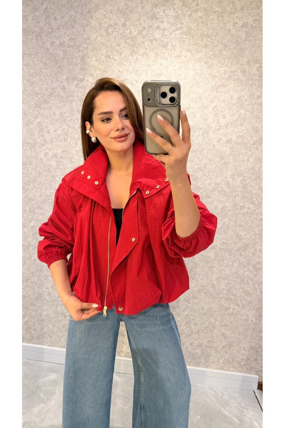 pelin yıldız butik Kırmızı Vespera Dik Yaka Tasarım Ceket görsel 2