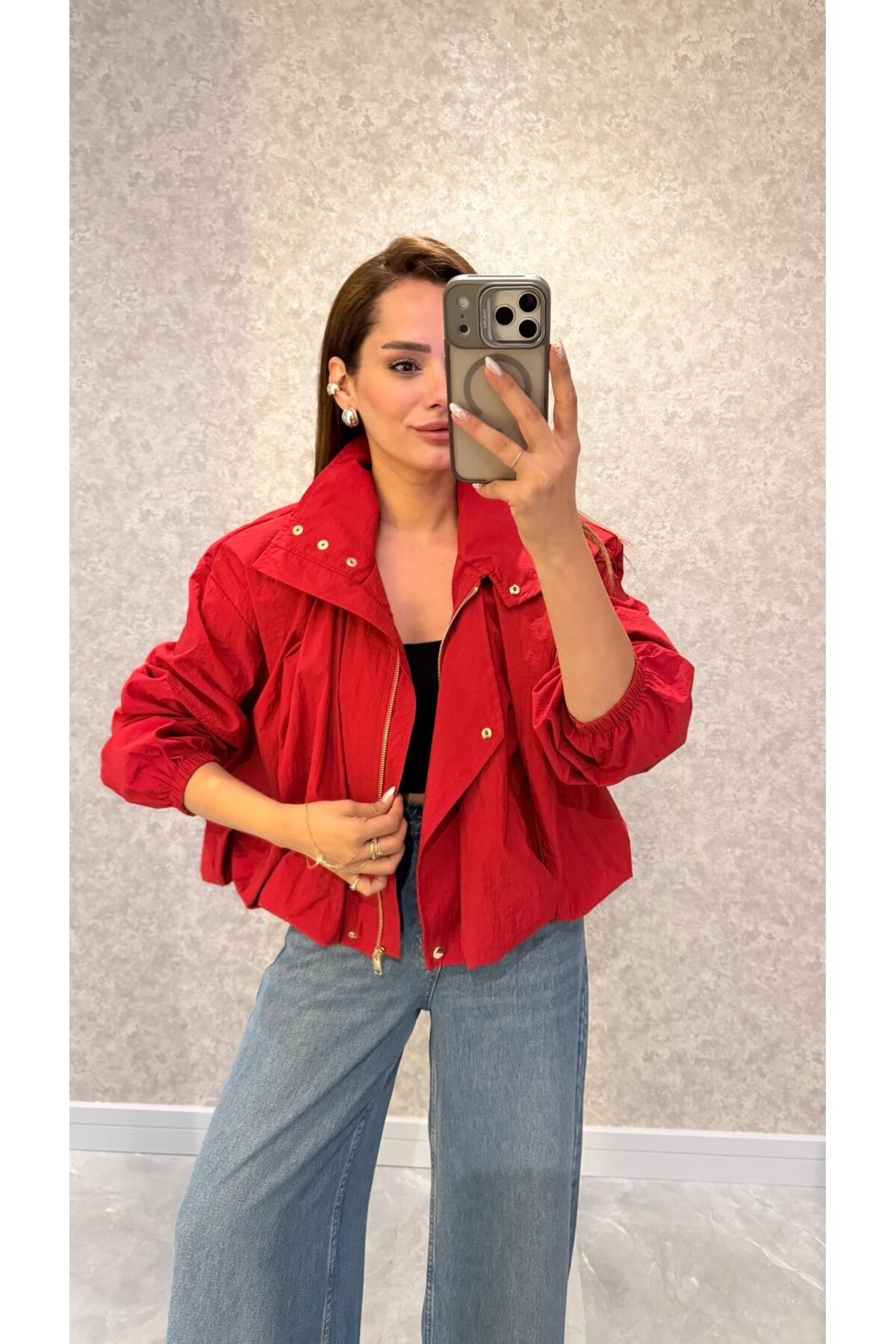 pelin yıldız butik Kırmızı Vespera Dik Yaka Tasarım Ceket