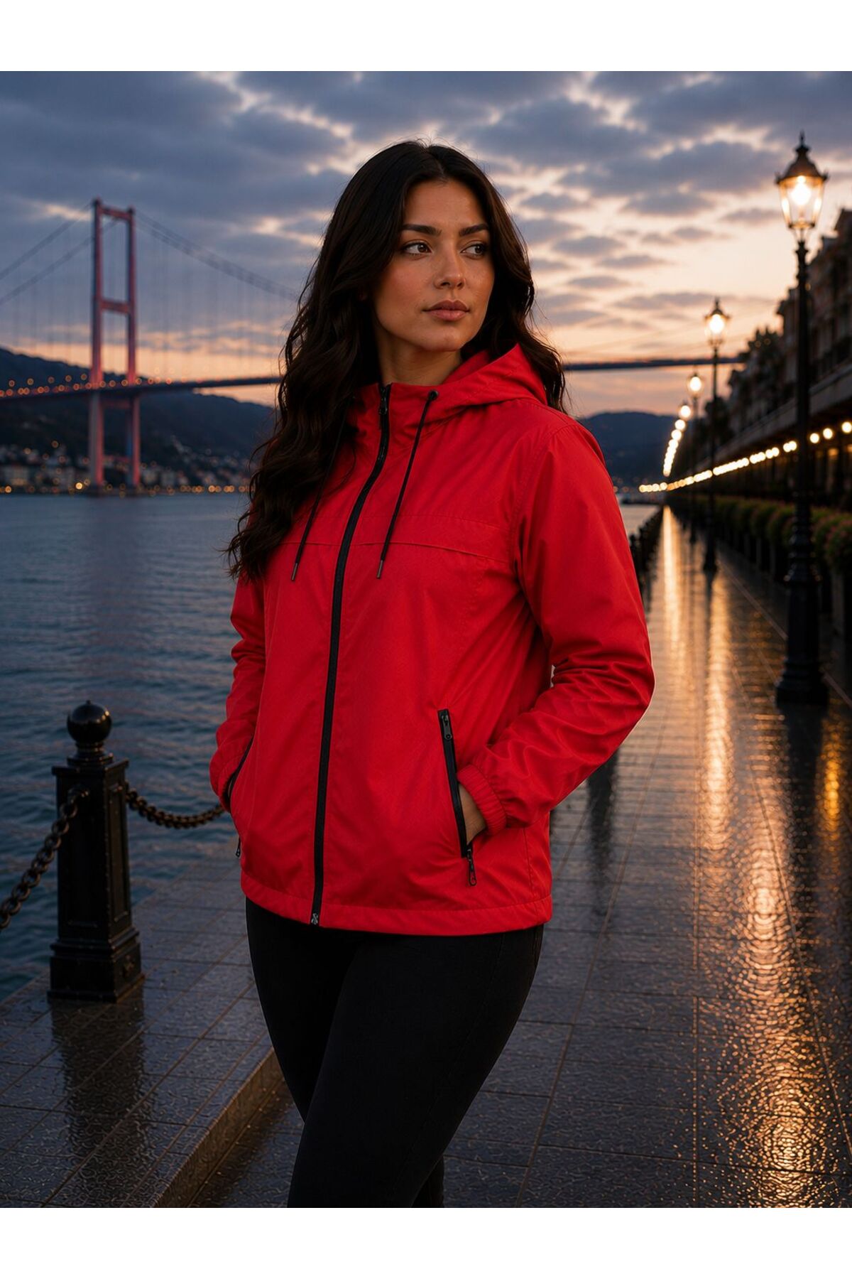 Gül Maison Kadın Yağmurluk Su Geçirmez Kapüşonlu Oversize Şık Mevsimlik görsel 3
