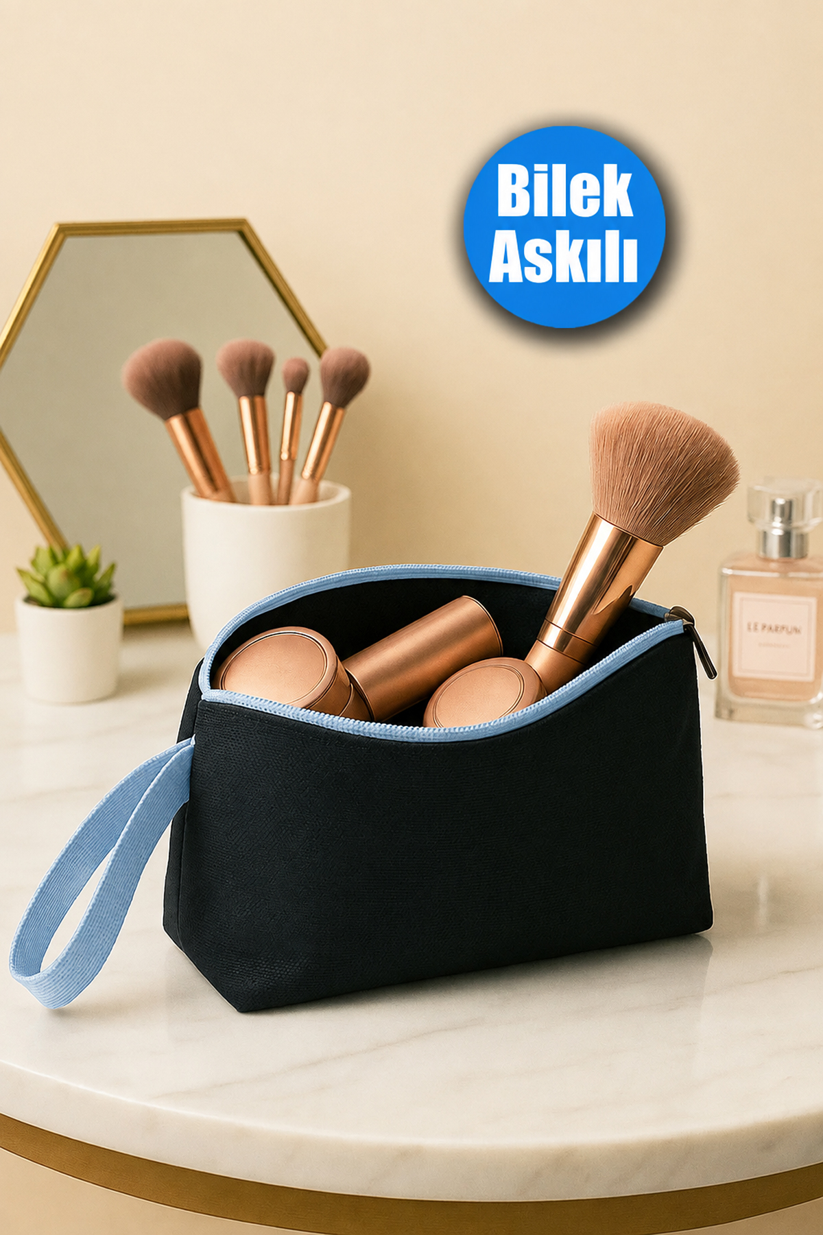 Deftion Bilek Askılı Günlük Makyaj Çantası Su Geçirmez Küçük Seyahat Kozmetik Mini El Çantası — آبی deftion-makyaj-mini