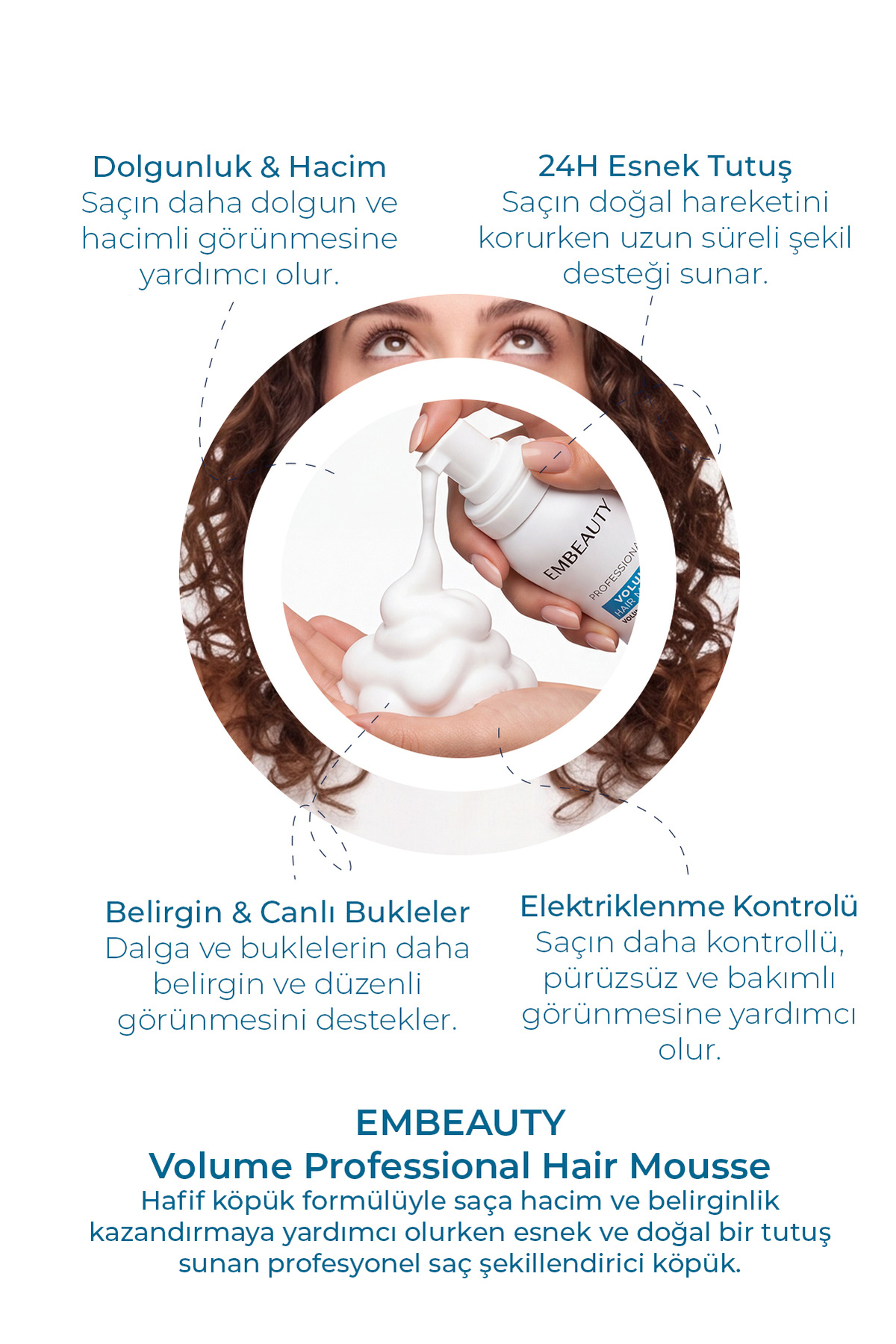 Hacim ve Dolgunluk Veren Bukle Belirginleştirici Medium Hold Saç Köpüğü 200 ml — saçköpüğü — تصویر 2 از 7