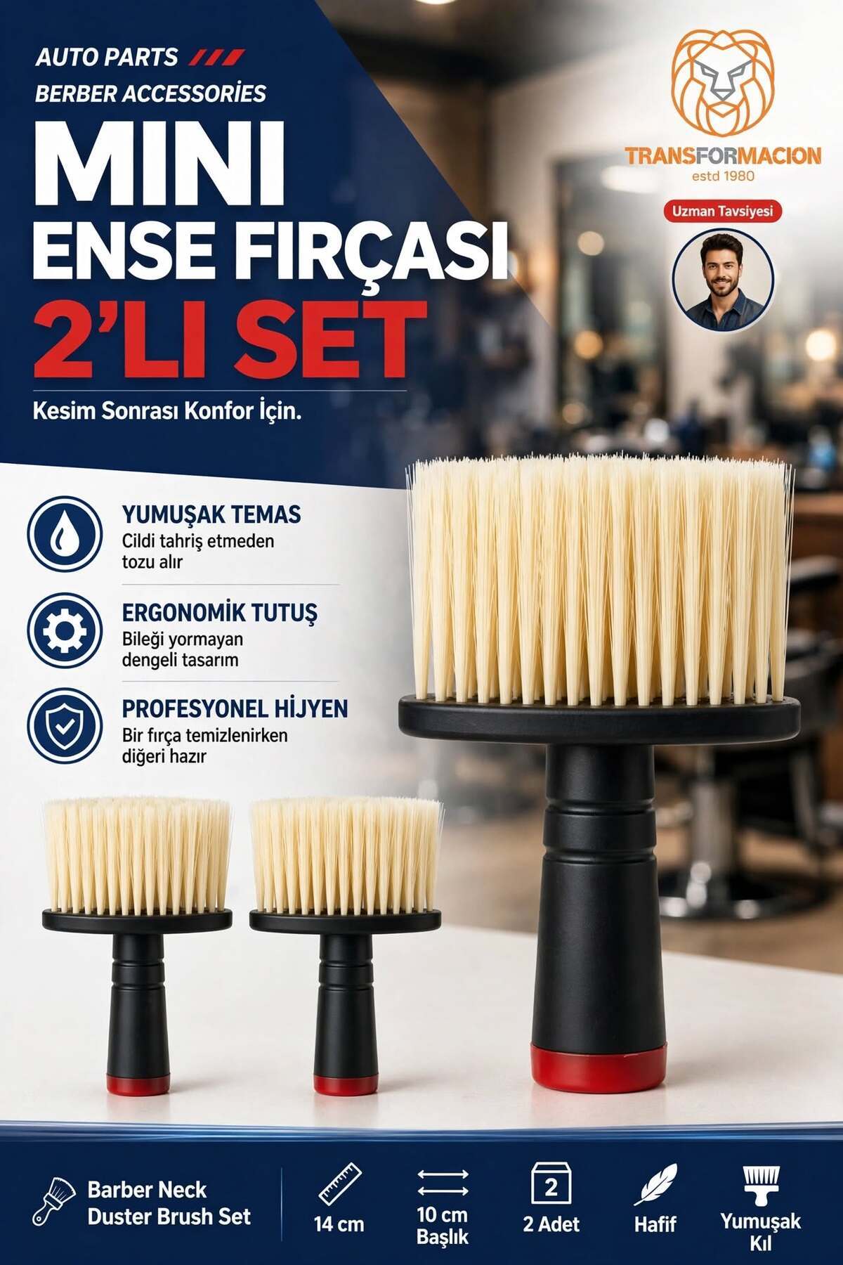 2'li Mini Berber Ense Fırçası Seti 14x10 cm Kuaför Boyun Temizleme Toz Alma Fırçası 723593 — صورتی 7430000719124 — تصویر 7 از 7