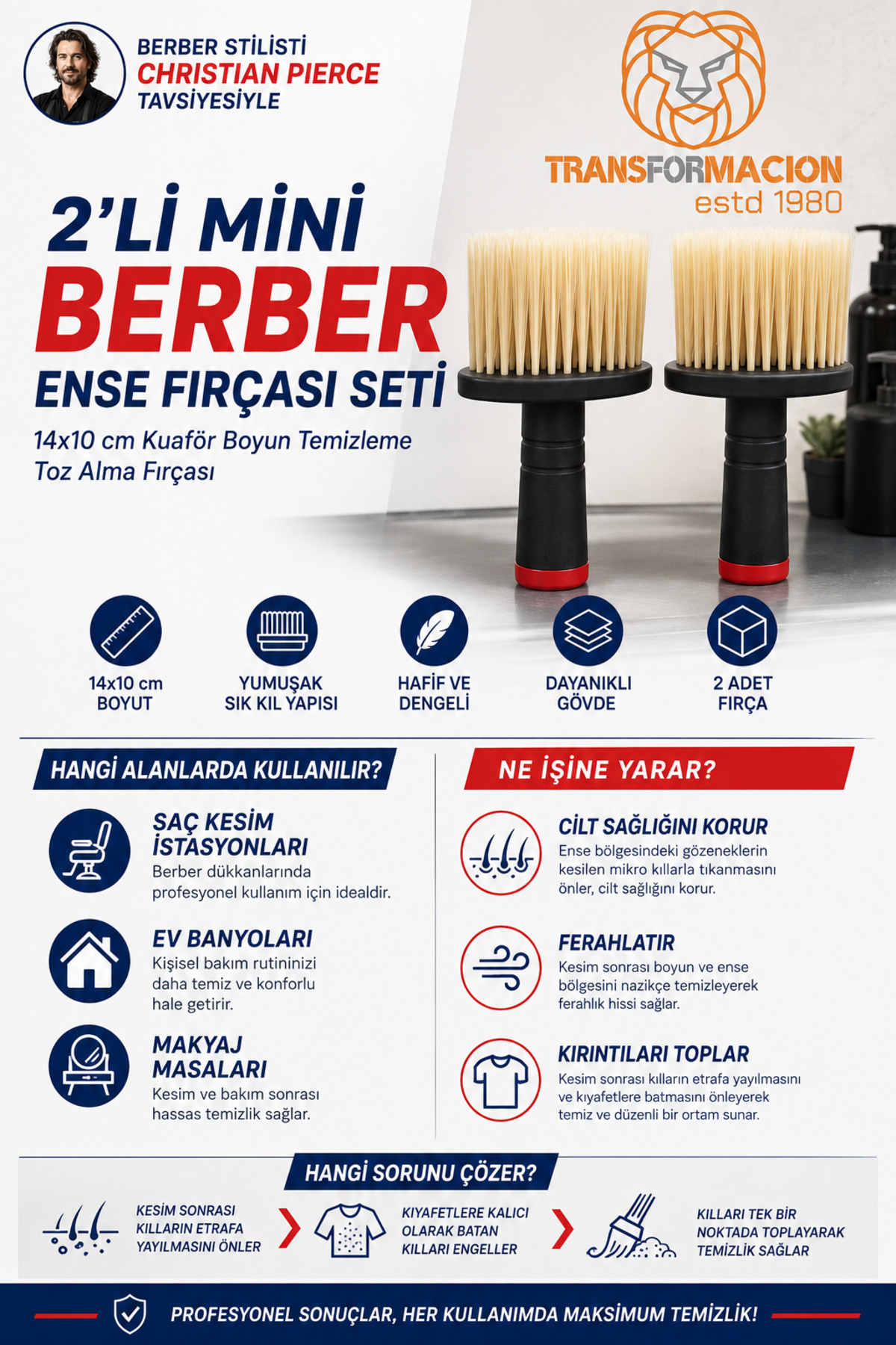 2'li Mini Berber Ense Fırçası Seti 14x10 cm Kuaför Boyun Temizleme Toz Alma Fırçası 723593 — صورتی 7430000719124 — تصویر 3 از 7