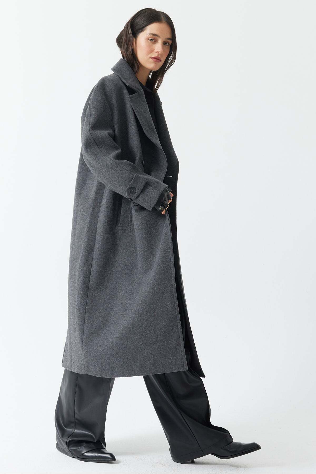PAULMARK Kadın Kruvaze Kapama Kaban görsel 5