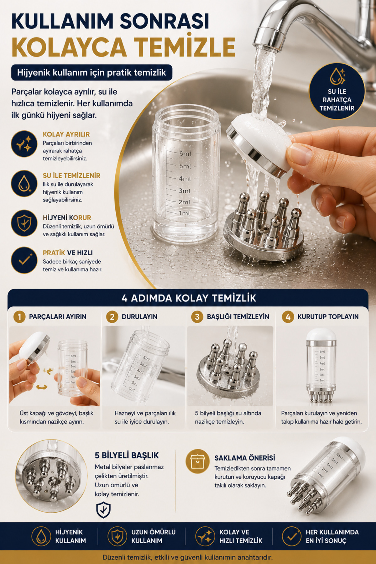 Saç Derisi Masaj Aleti 6 ml Serum Yağ Uygulama Aplikatörü 5 Bilyeli Ölçekli Bakım ve Uygulama Aparat — OPH-002747 — تصویر 7 از 8