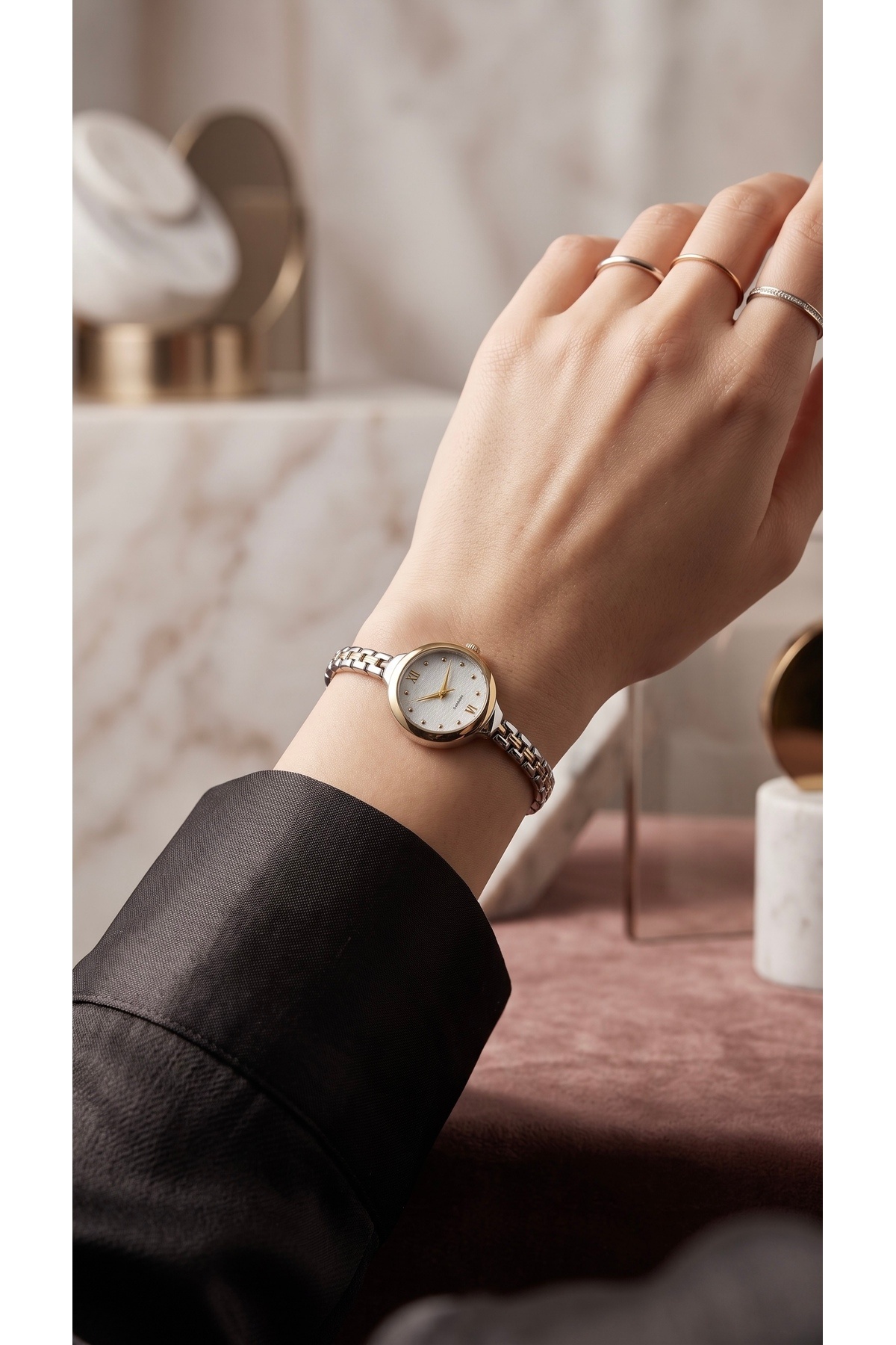 KLISHE Butik Pinterest Kadın Çelik Saat Minimal Gold & Gümüş Mix Renk Vintage | Old Money Luxury Zarif Şık Kadın Kol Saati | Premium Çelik Kadın Saat 2026 görsel 6