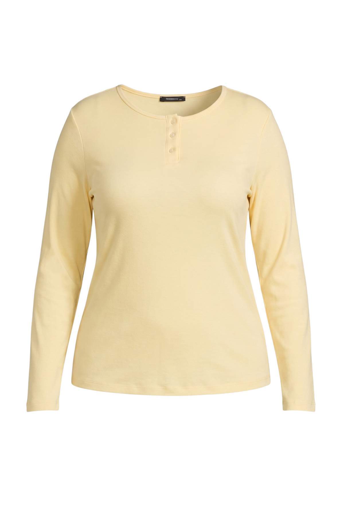 Trendyolmilla Curve Sarı Fitted/Vücuda Oturan Bisiklet Yaka Düğmeli Örme Bluz TBBAW27AF00044