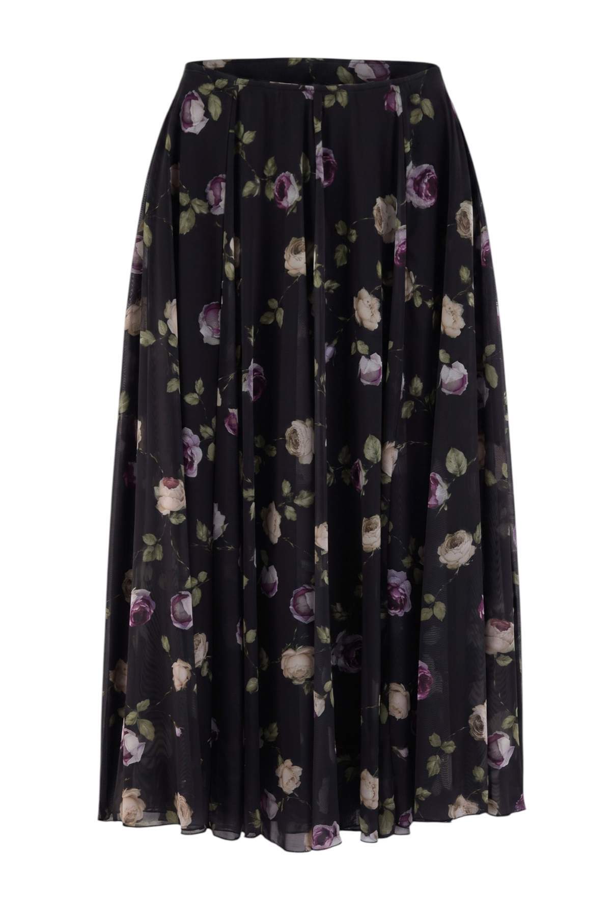 Trendyolmilla Modest Çok Renkli Çiçek Desenli Maxi Boy A-Kesim/Çan Form Örme Tesettür Etek TCTAW27EE00004