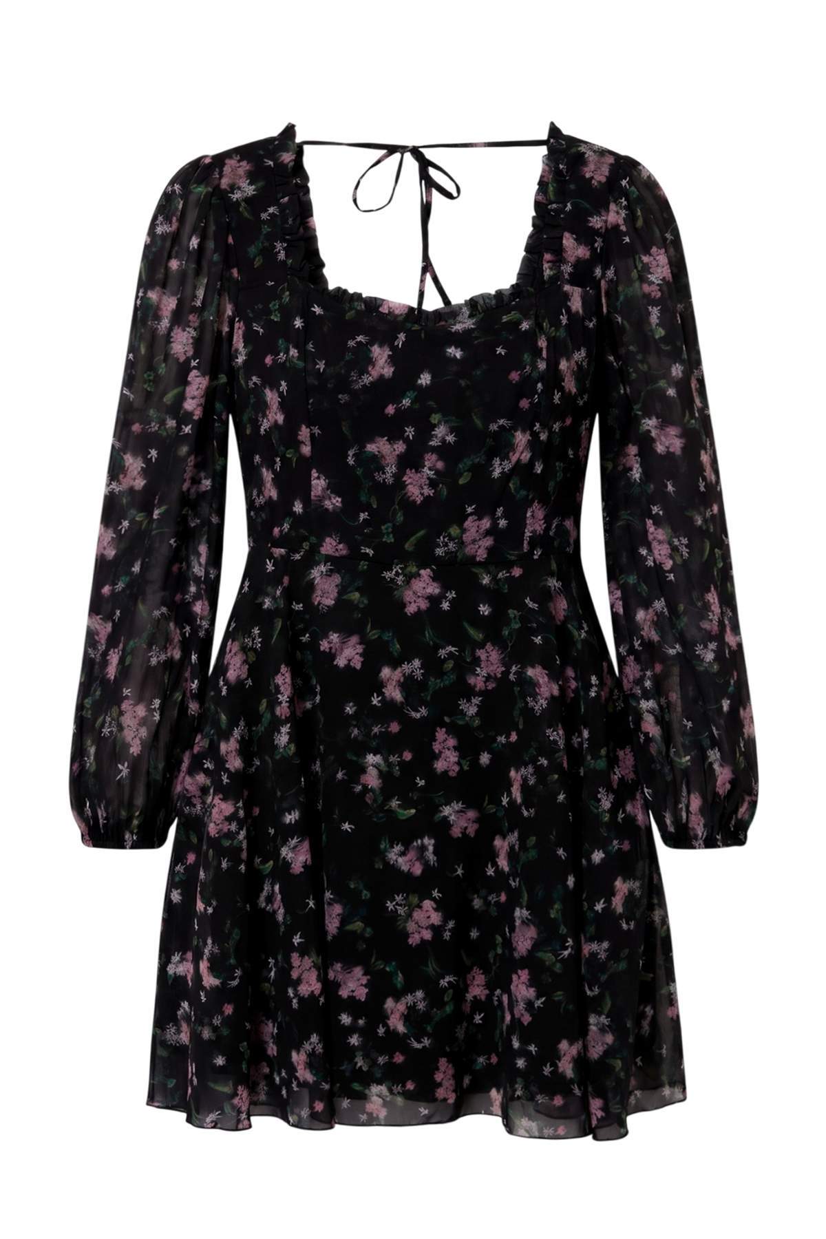 Trendyolmilla Curve Çok Renkli*001 Mini Çiçekli Şifon Dokuma Büyük Beden Elbise TBBAW26AH00004