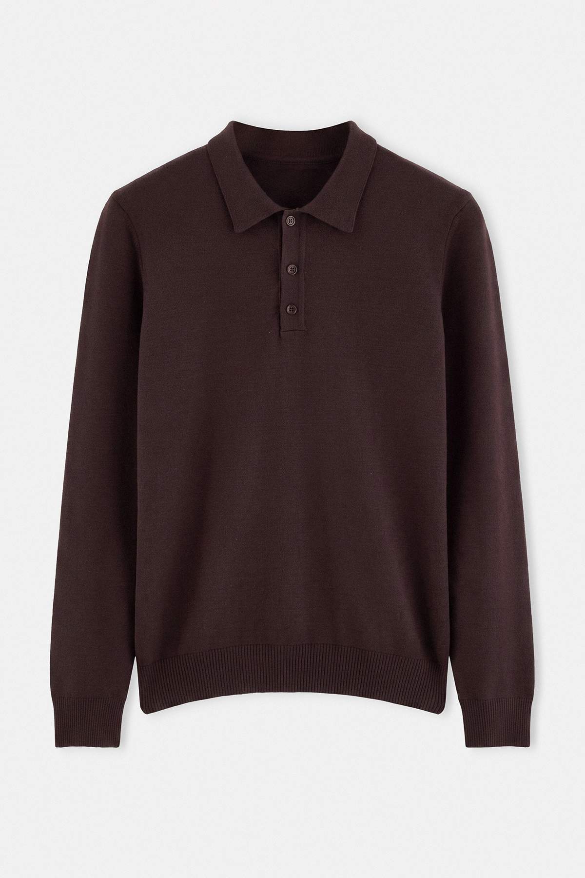 Trendyolmilla Man Kahverengi Regular Fit Polo Yaka Basic Triko Kazak TMNAW24KZ00067
