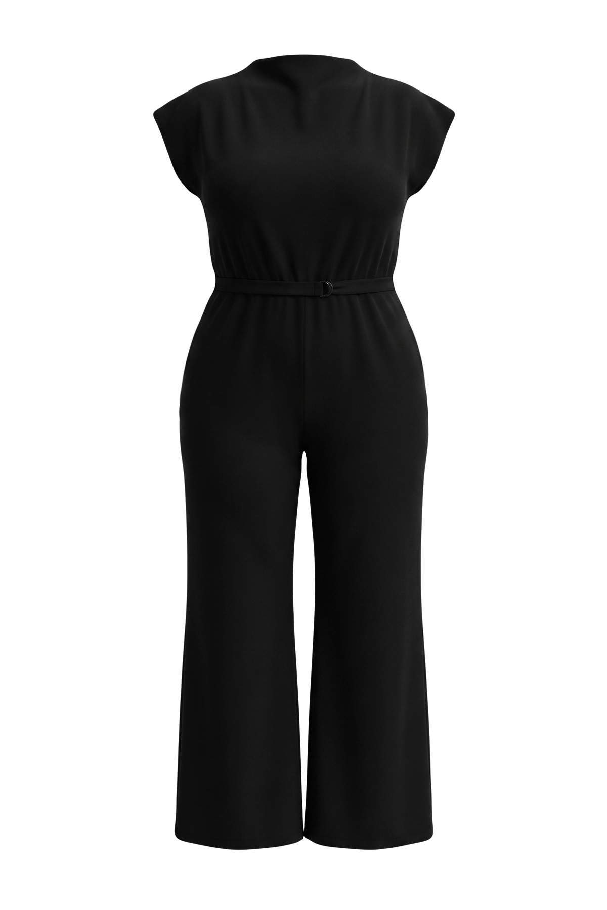 Trendyolmilla Curve Siyah Degaje Yaka Ay Kol Büyük Beden Tulum TBBAW27BG00002