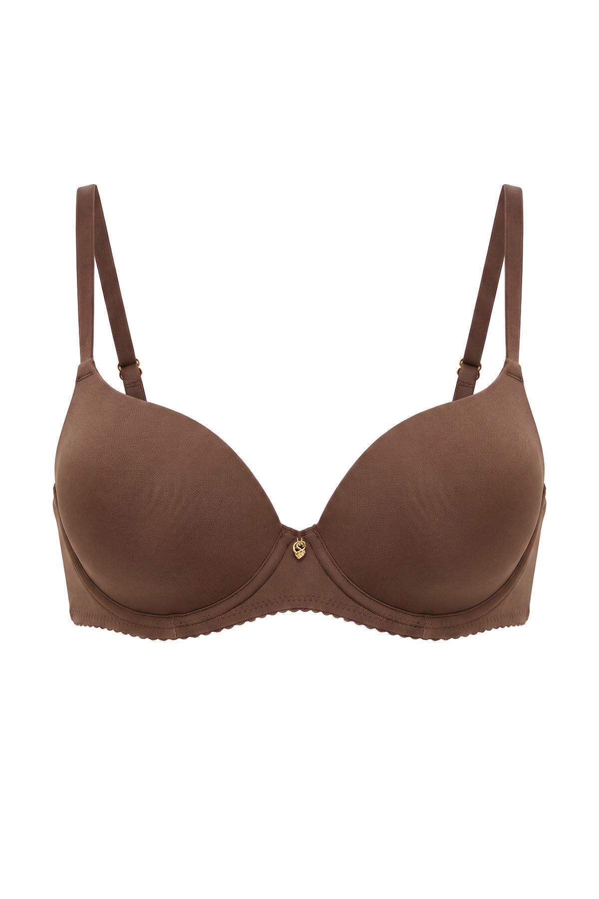 Trendyolmilla Kahverengi Tekli Micro Düz Süper Push Up T-Shirt Bra Sütyen THMAW27SU00020
