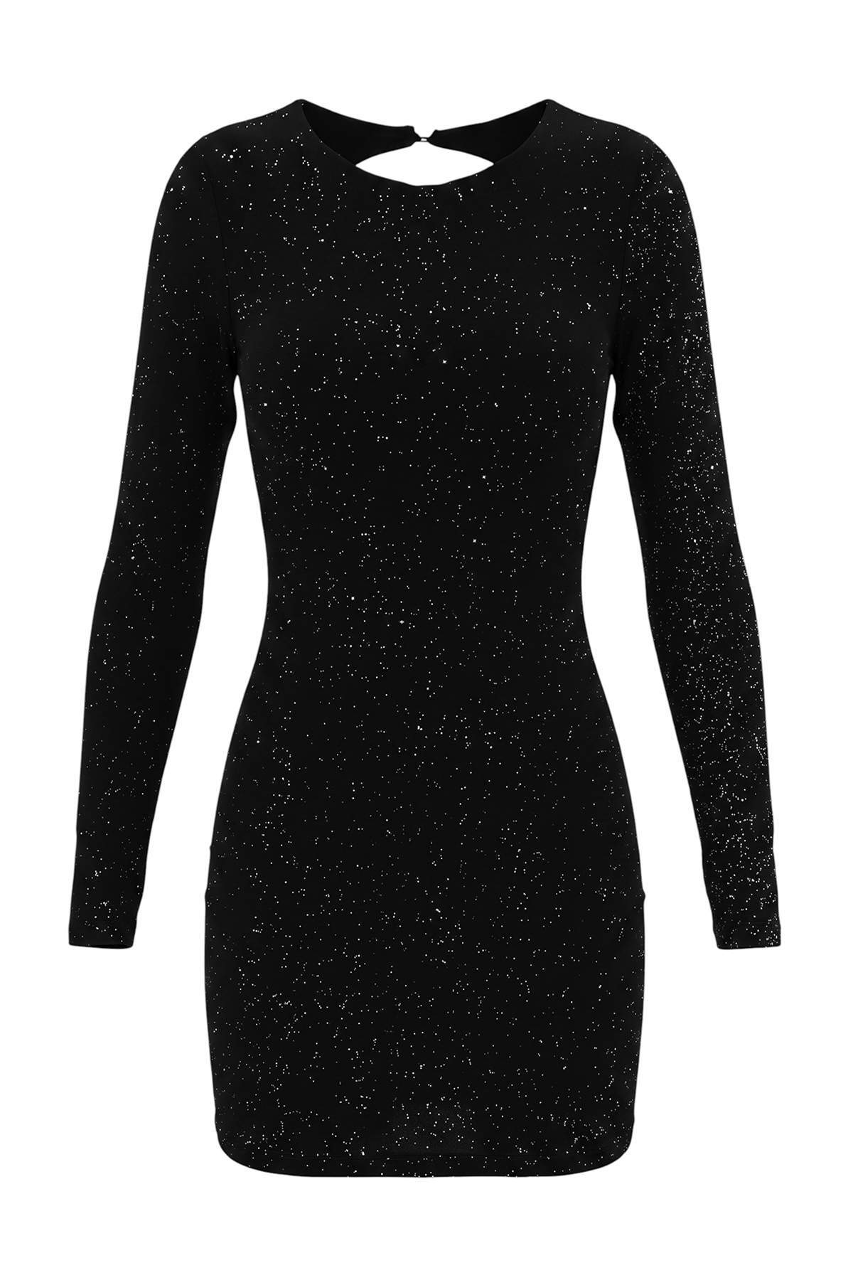 Trendyolmilla Siyah Sırt Dekolteli Bodycone/Vücudu Saran Kısa / Mini Örme Elbise TPRAW27EL00051