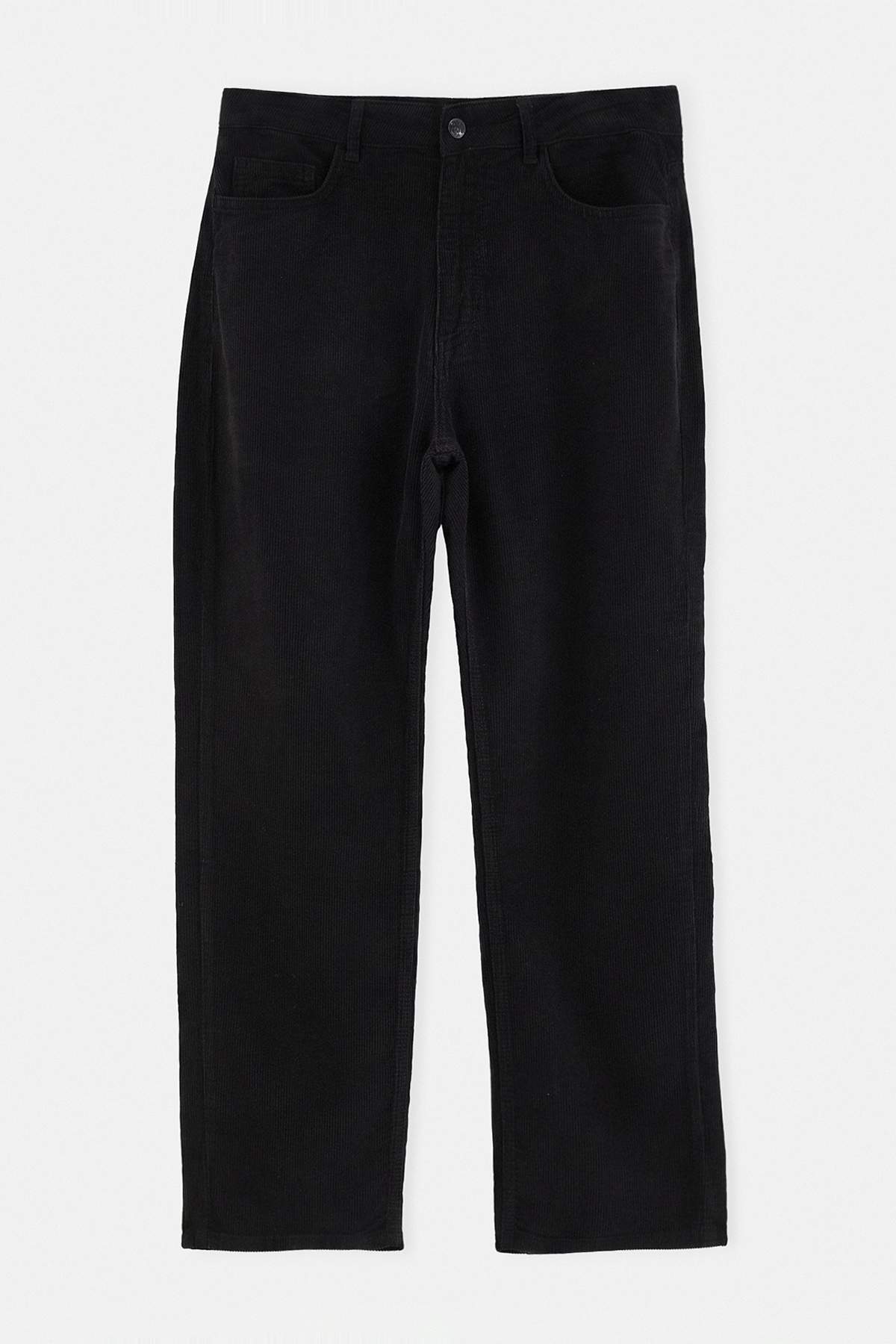 Trendyolmilla Man Siyah Kadife 100% Pamuk Straight Fit Boru Paça Erkek Pantolon TMNAW27PL00013