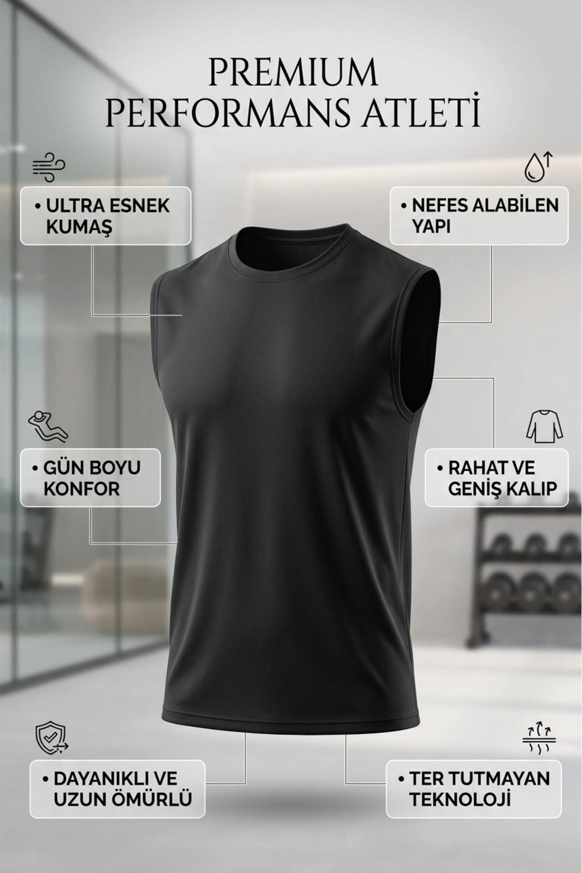 Sapeur Erkek Premium Active Kolsuz Spor Tişört - Ultra Esnek ve Hızlı Kuruyan görsel 5