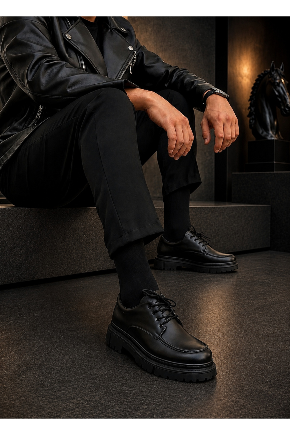 Mhoda Shoes RLX- Erkek Günlük Bağcıklı Cilt Klasik Ayakkabı CST - Siyah görsel 2