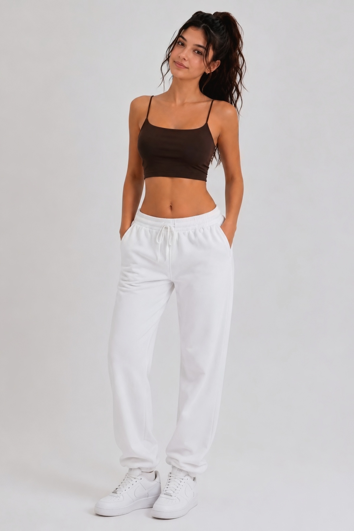 OWNME Kadın ince Ip Askılı çift katli Crop Bluz , Basic Büstiyer görsel 3
