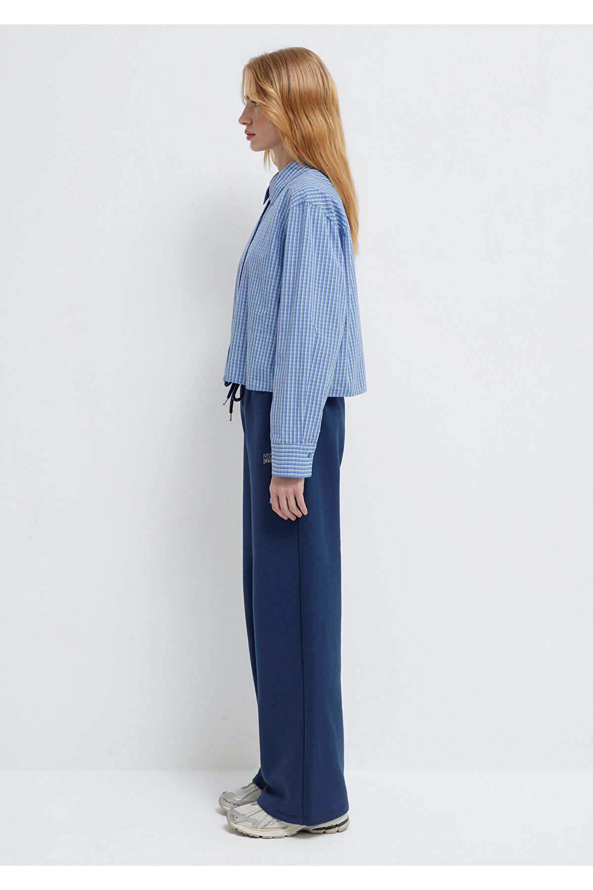 Ekose Crop Gömlek Loose Fit / Bol Rahat Kesim 1211401-83971 — آبی — تصویر 3 از 6