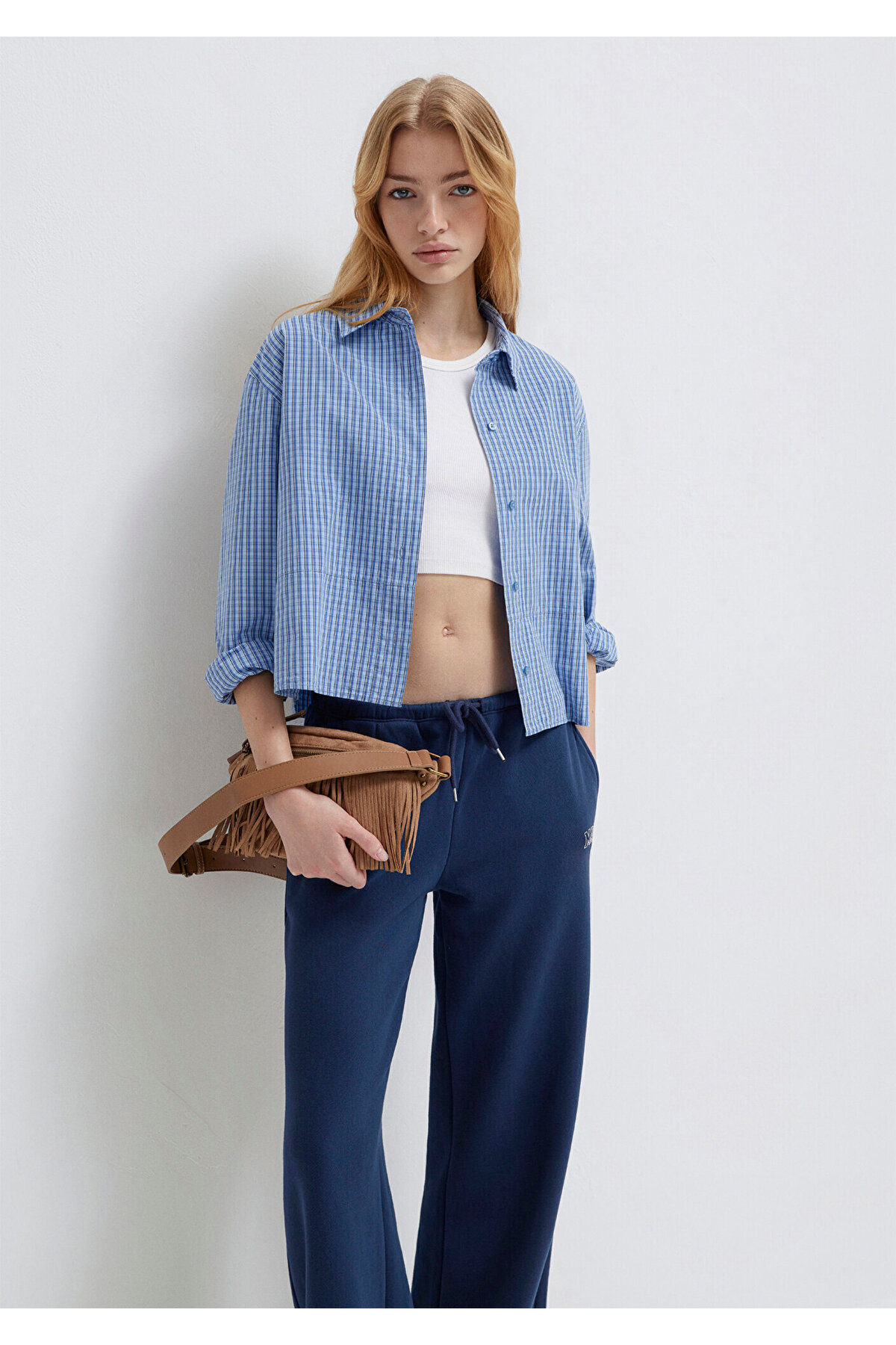 Mavi Ekose Crop Gömlek Loose Fit / Bol Rahat Kesim 1211401-83971 — آبی